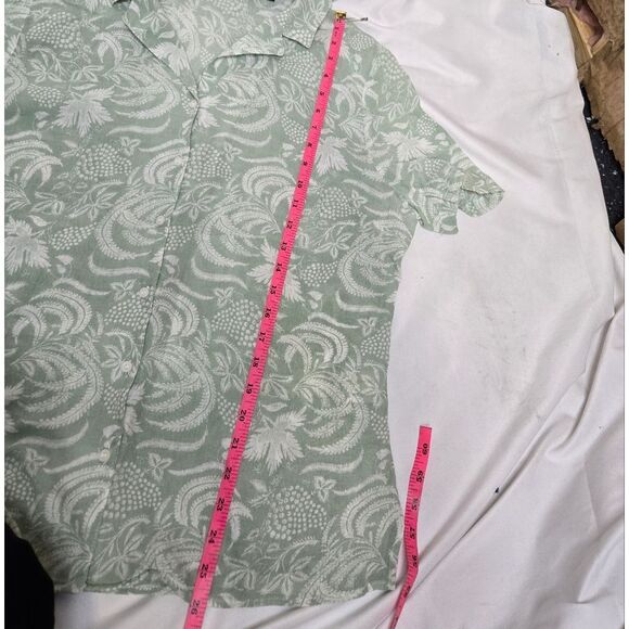 ISLE green and white tropical short sleeve button up beach shirt L - Picture 8 of 9